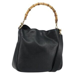Authentic GUCCI Bamboo Shoulder Bag Leather 2way Black Gold 001 1638